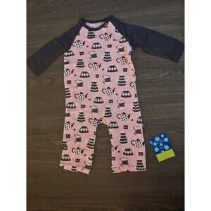 NWT Kickee Pants Teatime Raglan Romper Pink 0-3 months